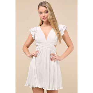 Lulus Captivating Delight White Plisse Satin Lace-up Mini Dress - Size XL